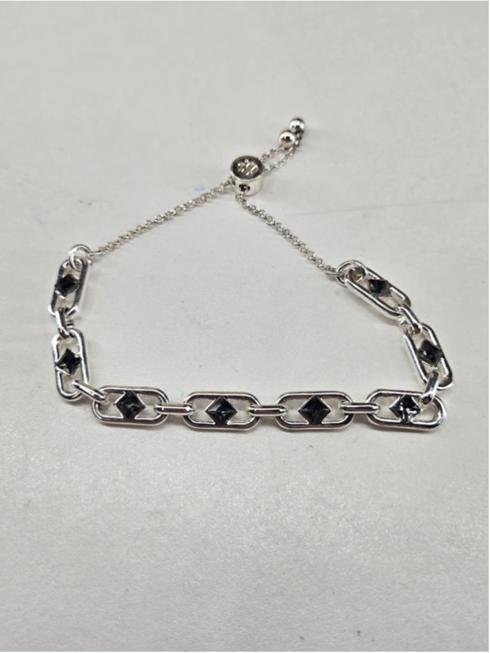 Bomb Party Bracelet Baguette Cut Dark Blue Jewel Crystals Silvertone Adjustable